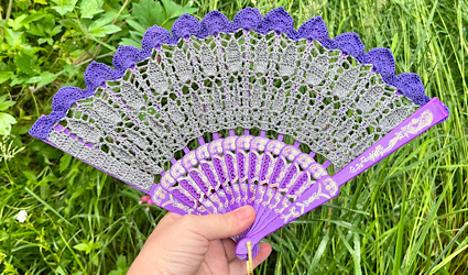 Purple And Grey Leaf Crocheted Hand Fan