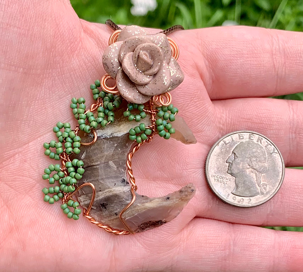 Jasper Crescent Moon Rose Pendant