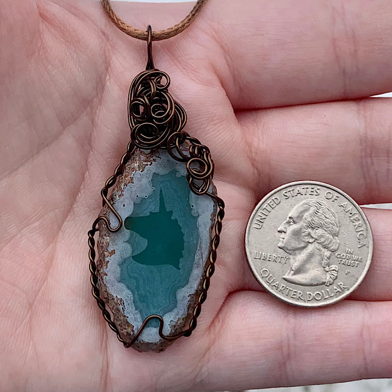 Green Etched Unicorn Head Agate Slice Pendant