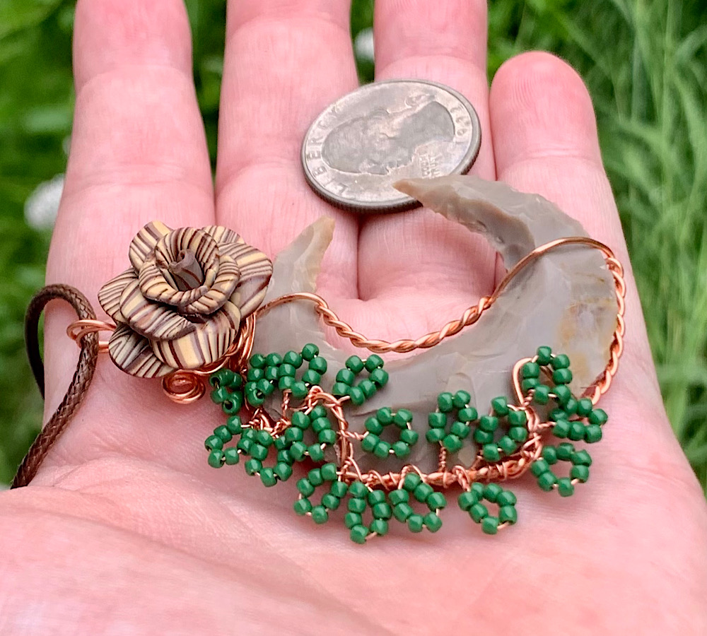 Jasper Crescent Moon Rose Pendant