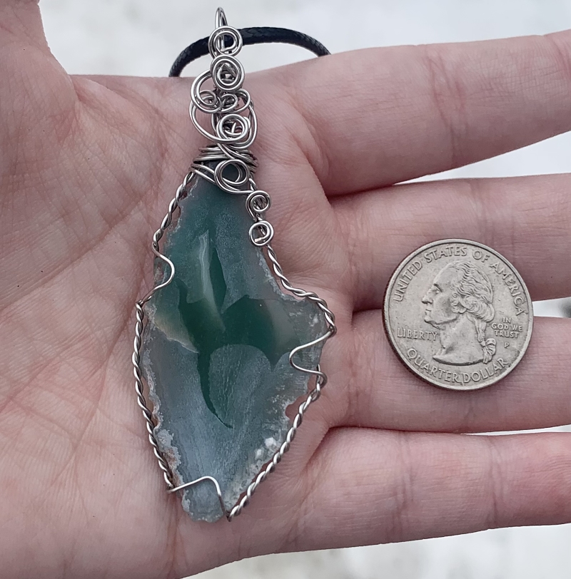 Green Etched Flying Dragon Agate Slice Pendant