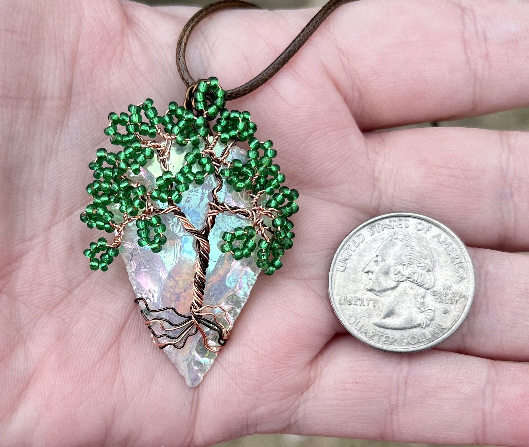 Aura Quartz Arrowhead Tree Pendant