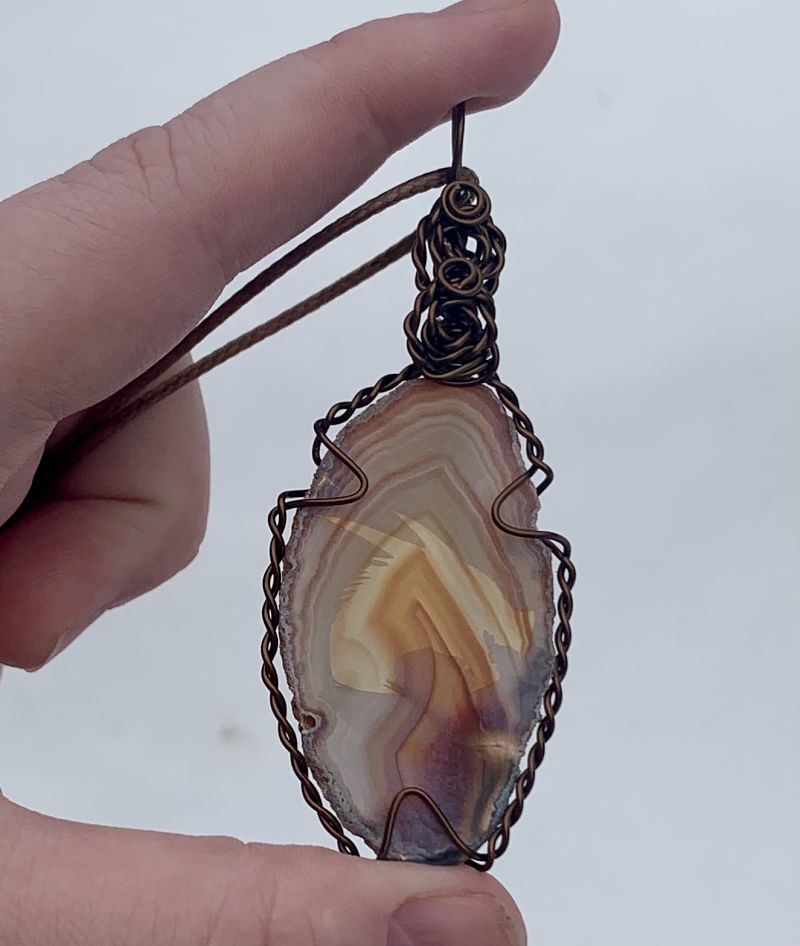 Etched Dragon Head Agate Slice Pendant