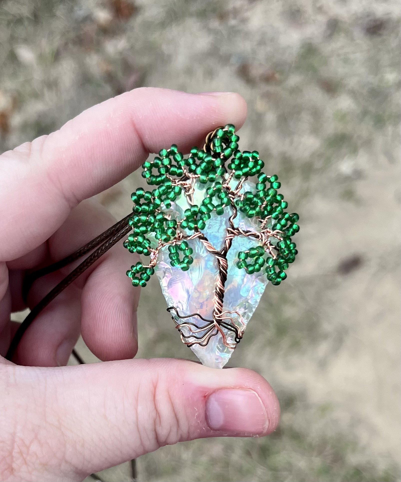 Aura Quartz Arrowhead Tree Pendant