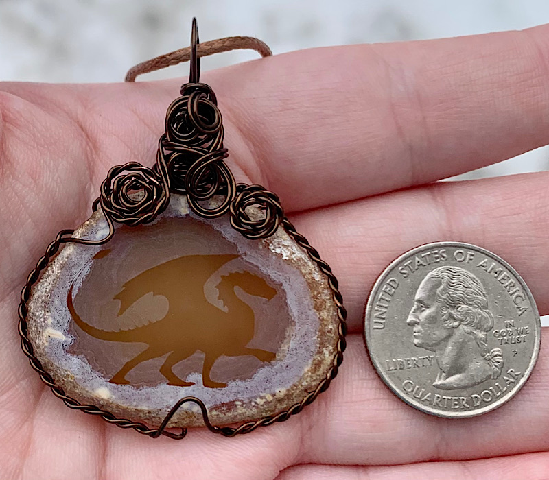 Orange Etched Dragon Agate Slice Pendant