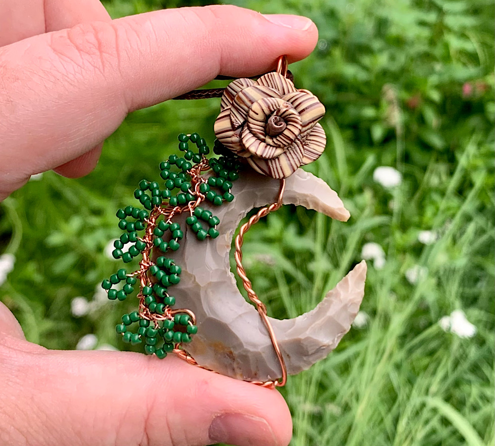 Jasper Crescent Moon Rose Pendant