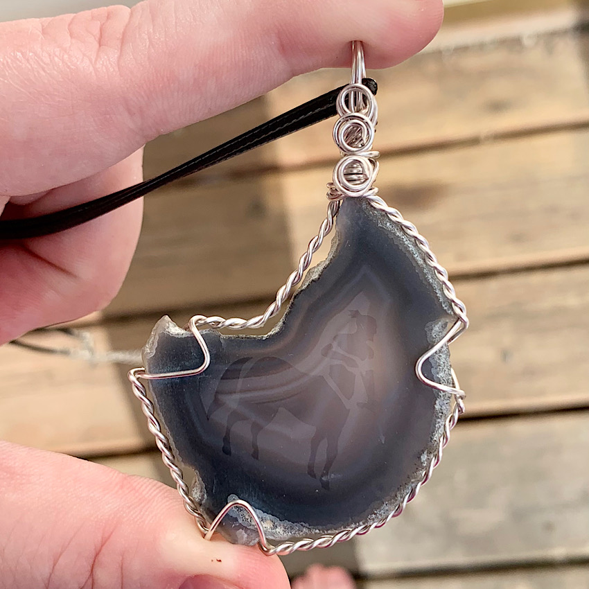 Etched Centaur Agate Slice Pendant