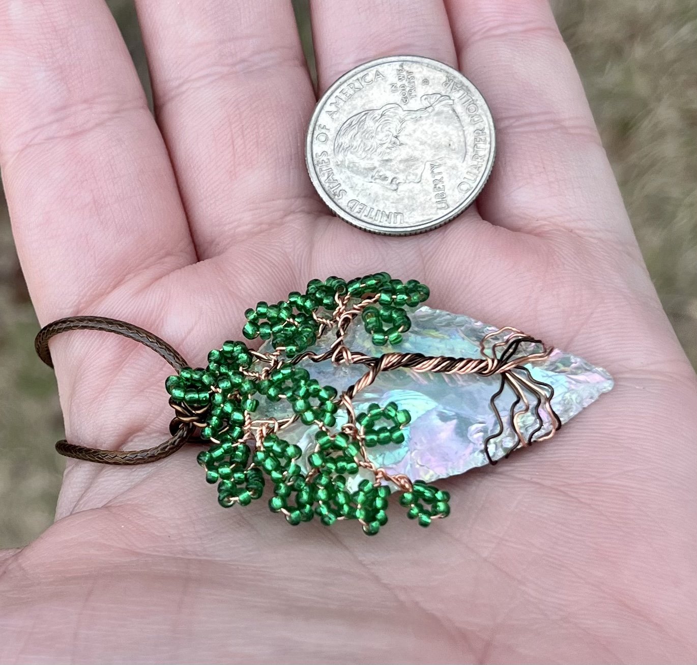 Aura Quartz Arrowhead Tree Pendant