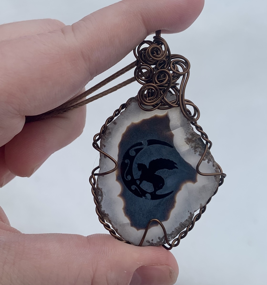 Alicorn on Moon Agate Slice Pendant