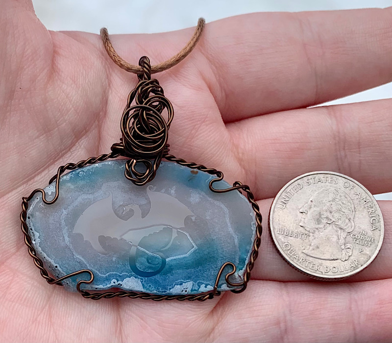 Blue Etched Dragon Agate Slice Pendant
