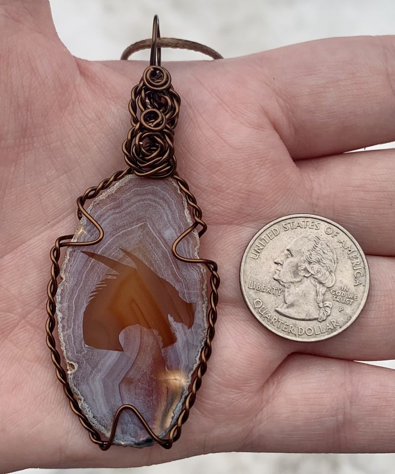 Etched Dragon Head Agate Slice Pendant