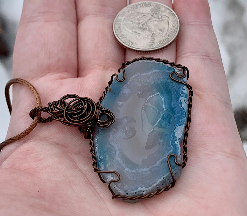 Blue Etched Dragon Agate Slice Pendant