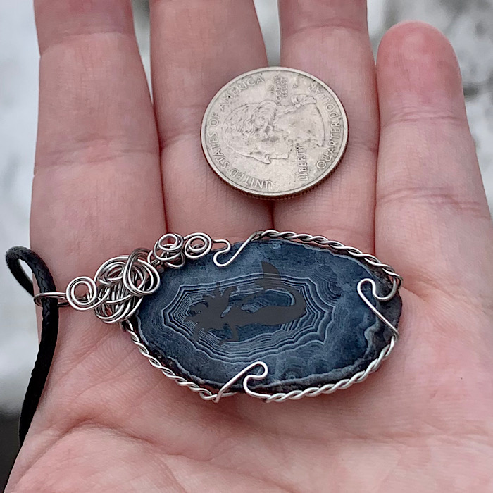 Black Etched Mermaid Agate Slice Pendant