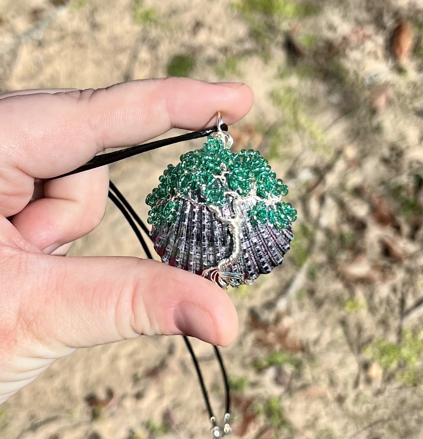 Titanium Coated Shell Tree Pendant