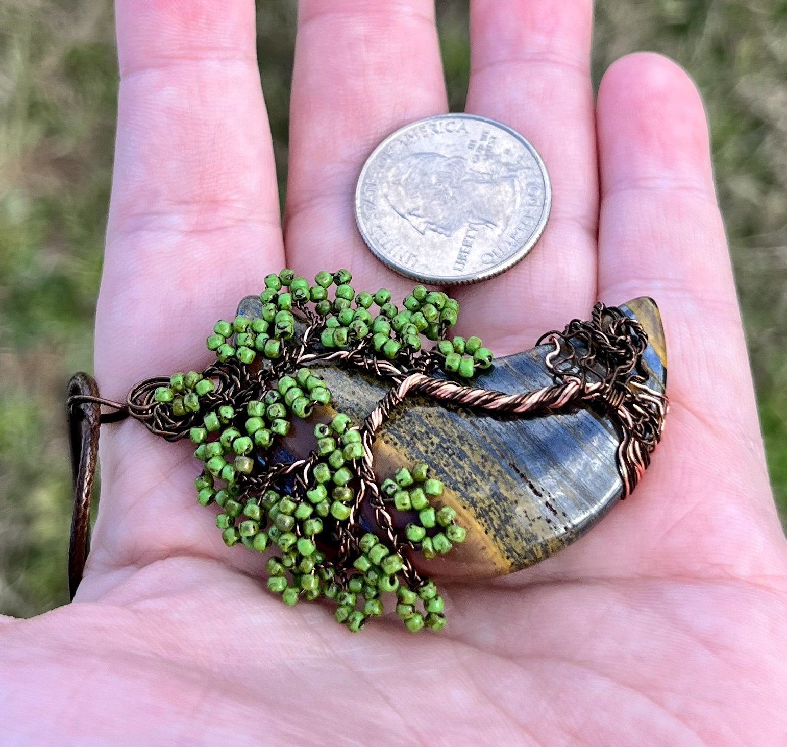 Tiger Iron Crescent Moon Tree Pendant
