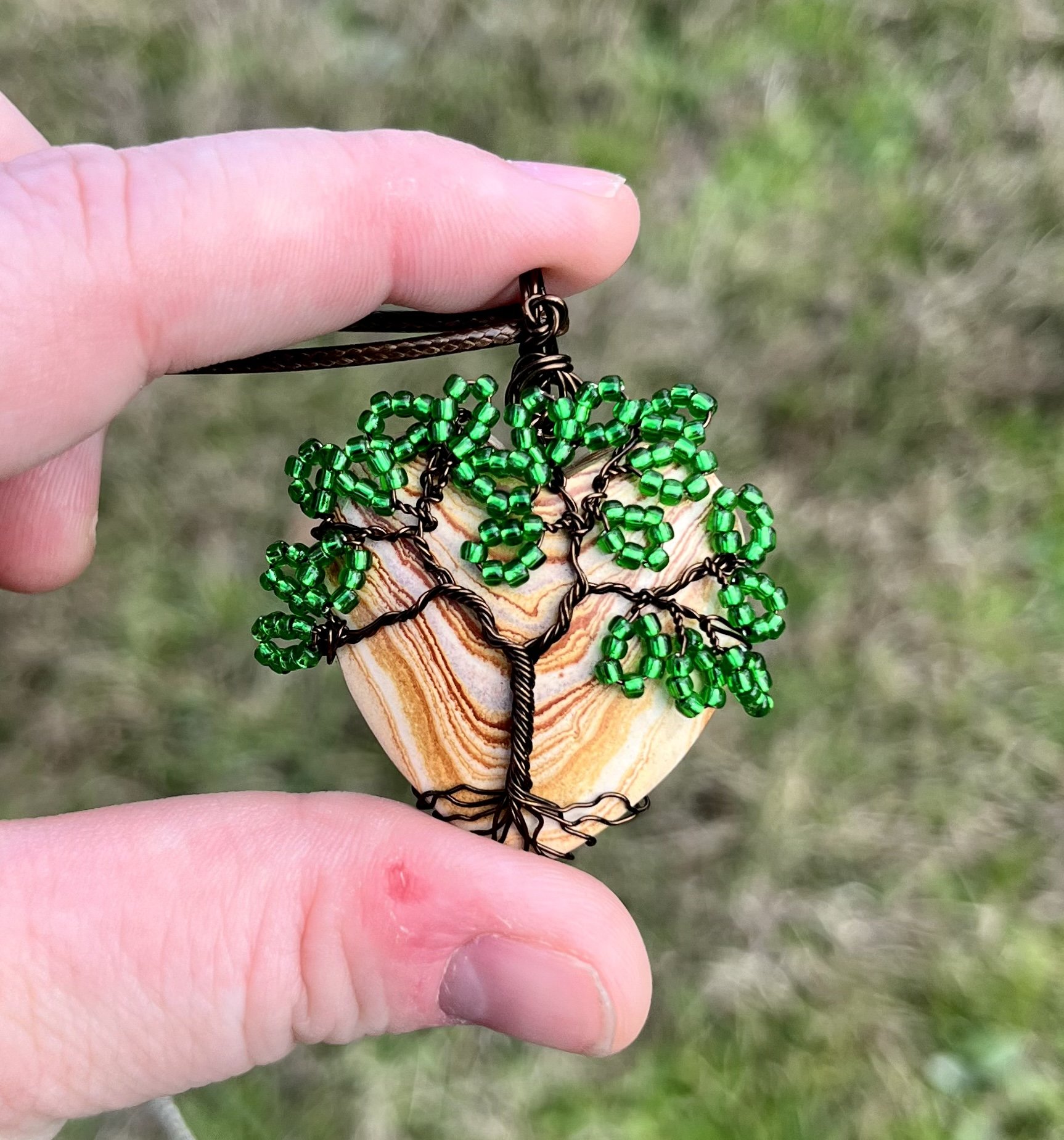 Picture Jasper Heart Tree Pendant