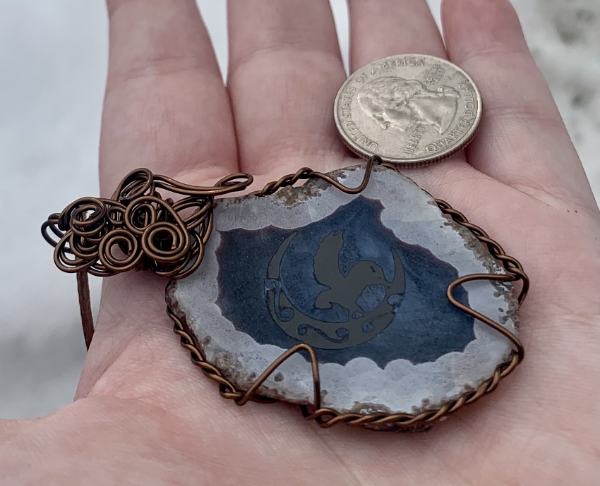 Alicorn on Moon Agate Slice Pendant