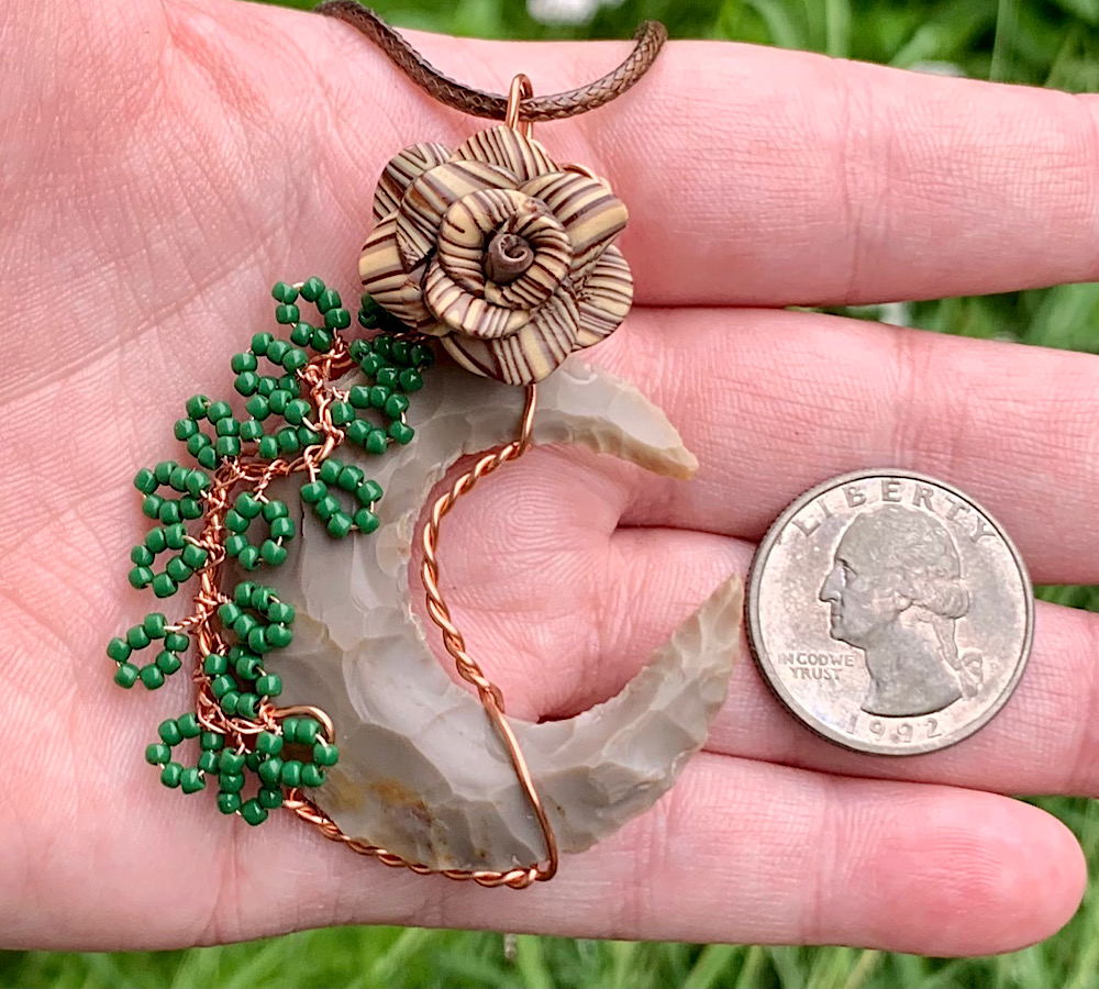 Jasper Crescent Moon Rose Pendant