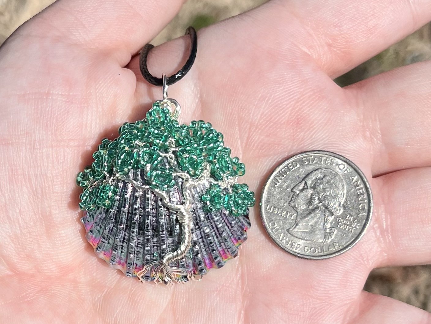 Titanium Coated Shell Tree Pendant