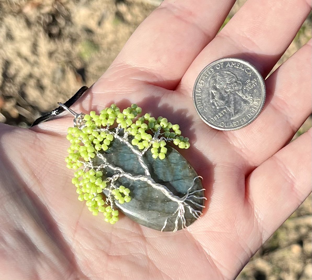 Green/Blue Flashy Labradorite Tree Pendant