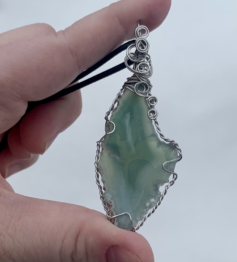 Green Etched Flying Dragon Agate Slice Pendant