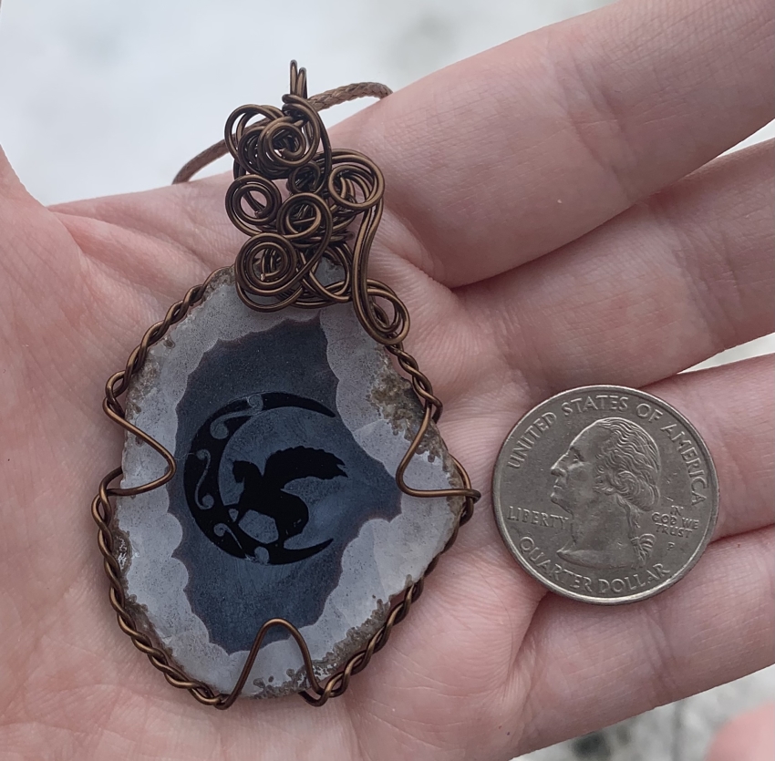 Alicorn on Moon Agate Slice Pendant