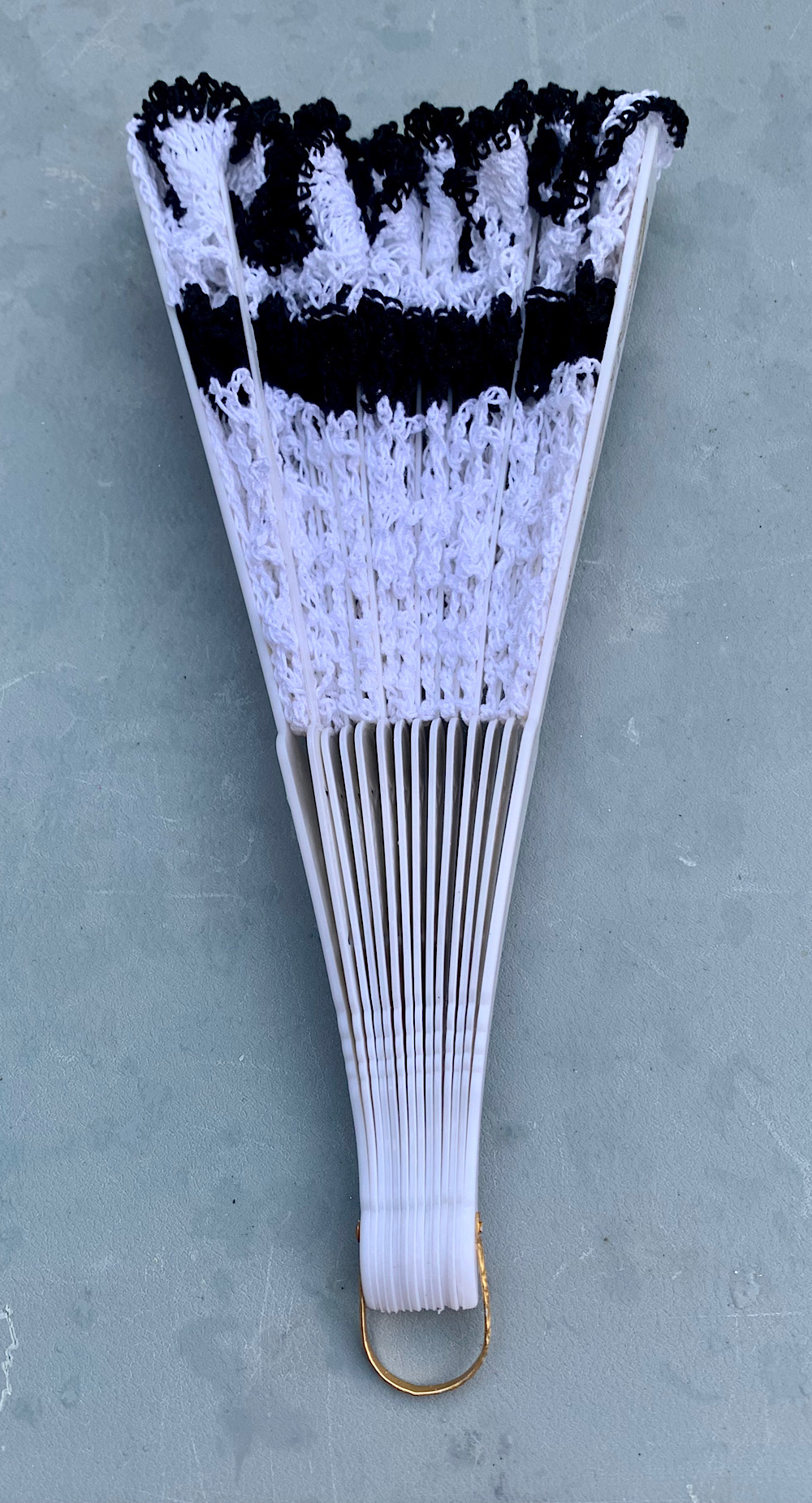 White and Black Crocheted Lace Skull Hand Fan