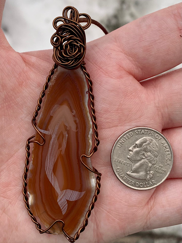 Etched Agate Slice Mermaid Pendant