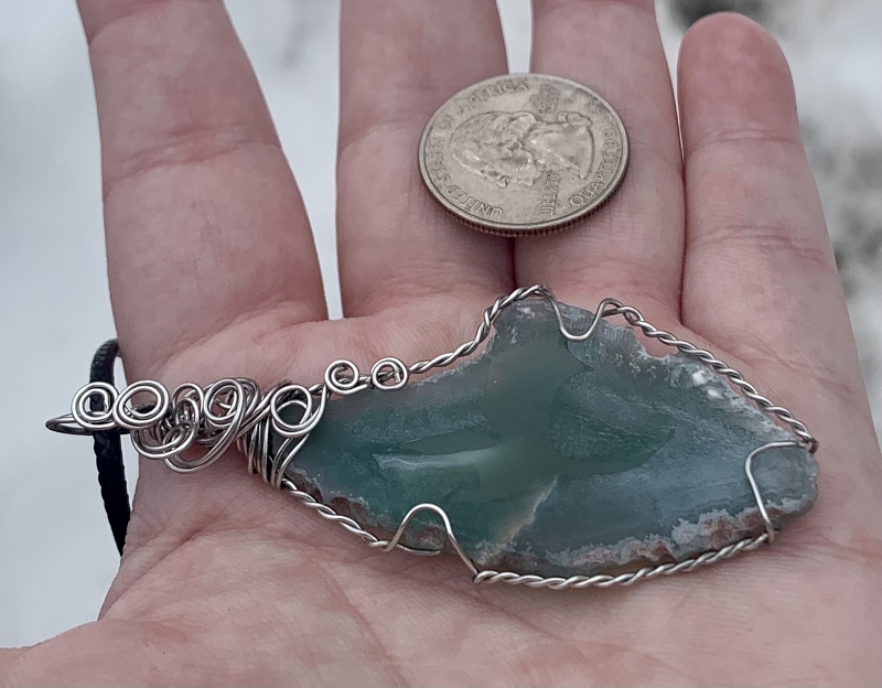Green Etched Flying Dragon Agate Slice Pendant