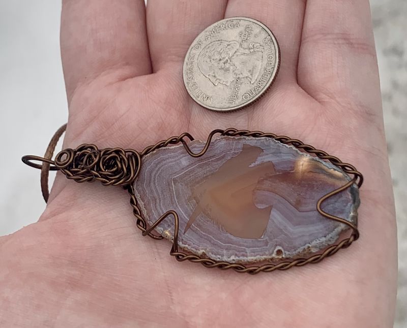 Etched Dragon Head Agate Slice Pendant