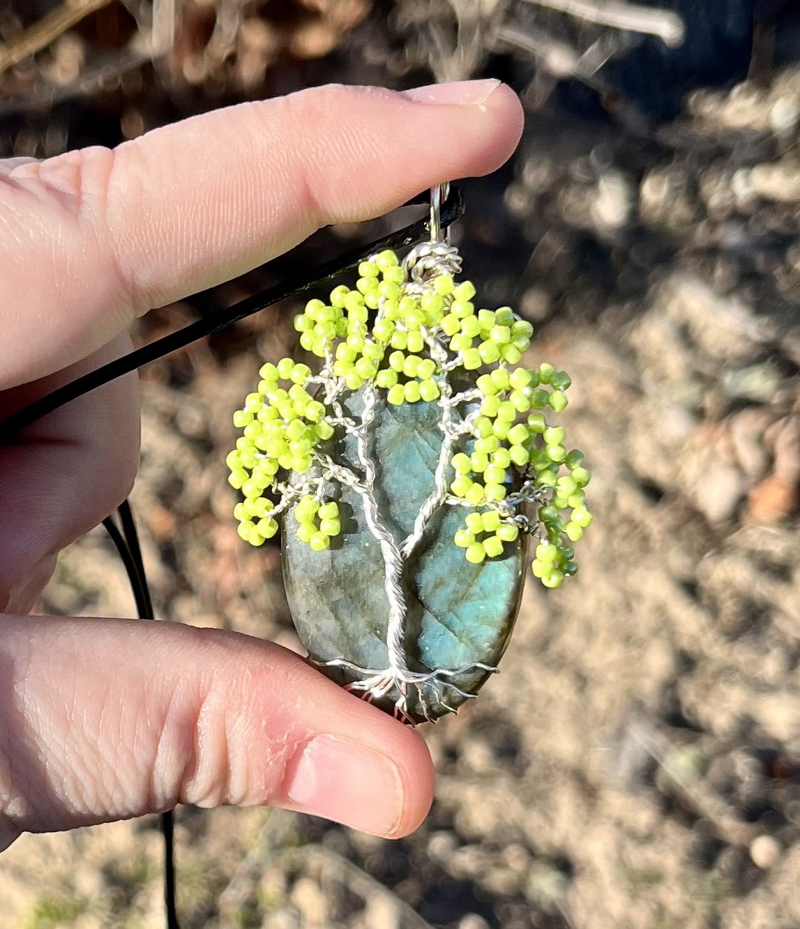 Green/Blue Flashy Labradorite Tree Pendant