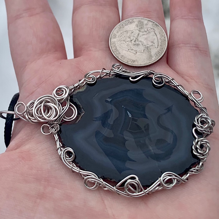 Etched Dragon Agate Slice Pendant