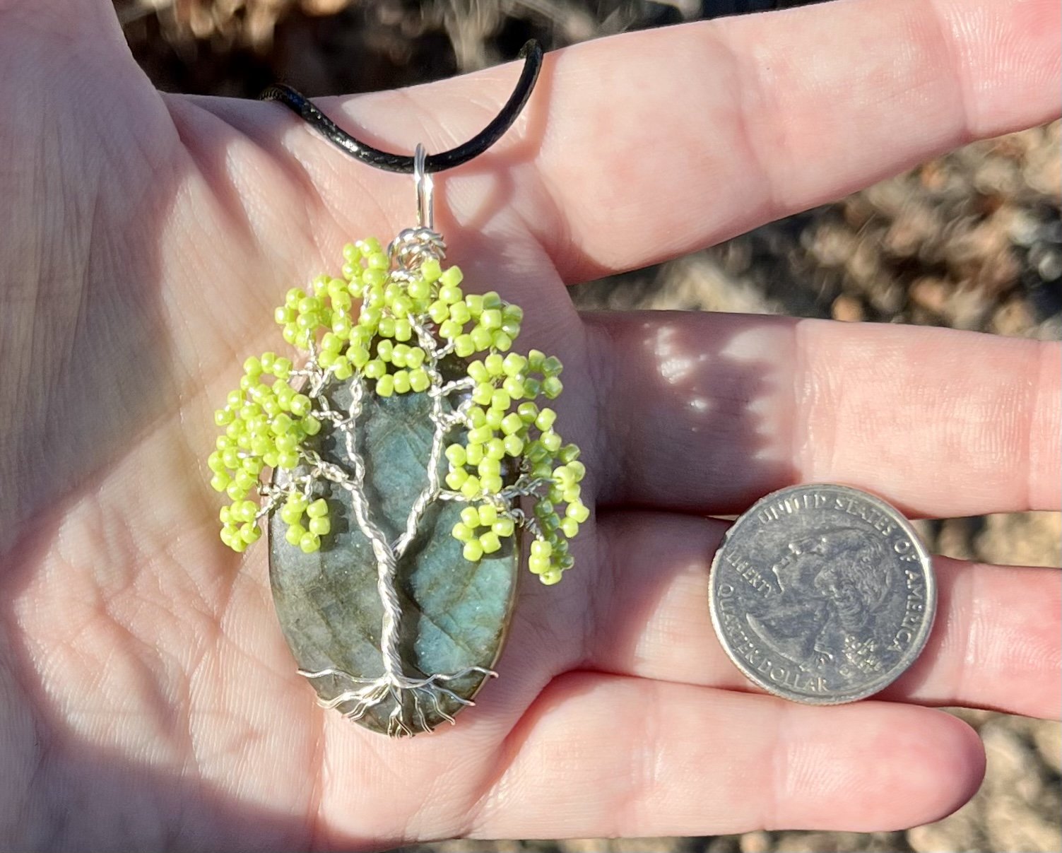 Green/Blue Flashy Labradorite Tree Pendant