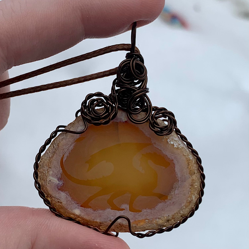 Orange Etched Dragon Agate Slice Pendant