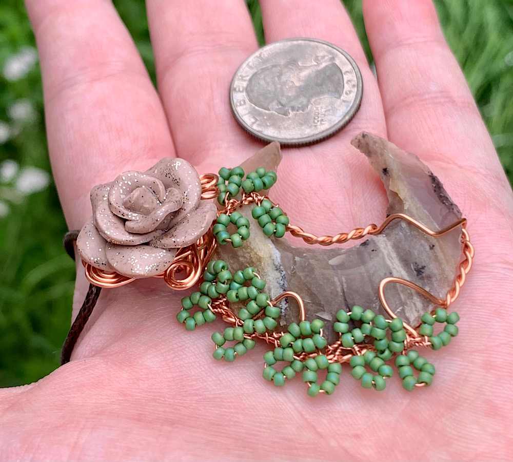 Jasper Crescent Moon Rose Pendant