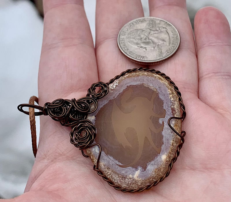 Orange Etched Dragon Agate Slice Pendant