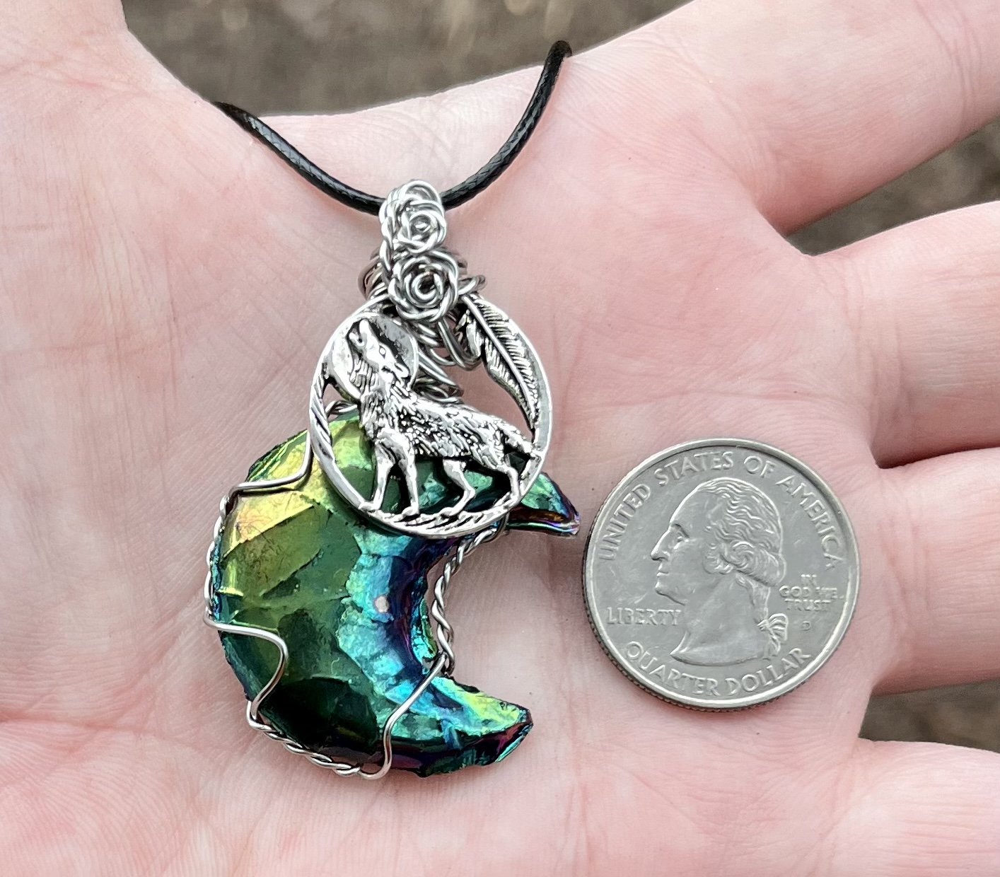#2 Titanium Coated Obsidian Wolf Moon Pendant
